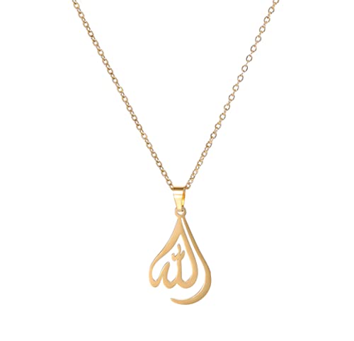 UNIFT Islamic Muslim Allah Layered Necklaces For Women Stainless Steel Charm Water Drop Heart Shape Allah Pendant Double Layer Necklace Islamic Jewelry - color: gold 1