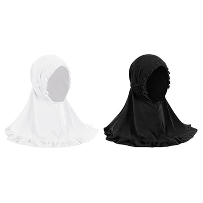GREUS 2Pcs Kids Hijab for 2-6Y Girls Muslim Headscarf One Piece Hijabs Khimar Islam Arab Scarf Turban Bandana Hat Head Wrap - color: Set D (Black + White)