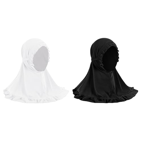 GREUS 2Pcs Kids Hijab for 2-6Y Girls Muslim Headscarf One Piece Hijabs Khimar Islam Arab Scarf Turban Bandana Hat Head Wrap - color: Set D (Black + White)