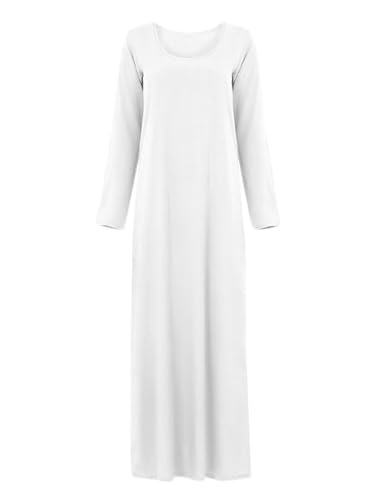 Womens Musilin Long Dress for Islamic Prayer Long Sleeve Robe Dress Full Cover Round Neck Dubai Kaftan Abayas Outfit - color: White, size: XX-Large-3X-Large