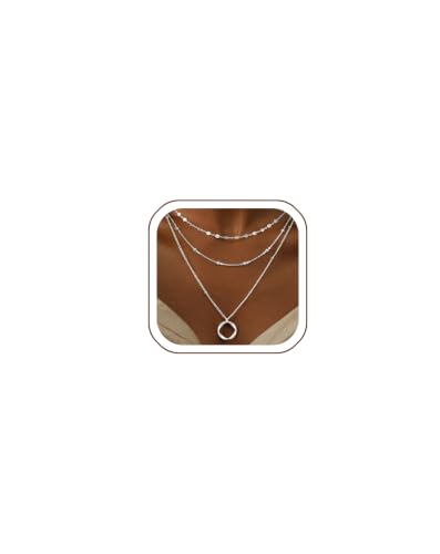 3 Pcs 14K Gold Plated Layered Gold Necklaces Stack for Women Pendant Set - color: Silver Circle