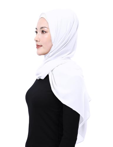 Matched Hijab and Undercap Set, Chiffon Muslim Head Scarf for Women, A Perfectly Decent Combination - color: White