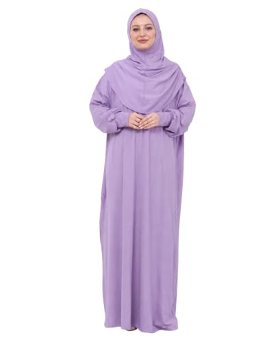 Prien Prayer Dress For Women, Cotton Muslim Abaya, Soft Hijab, Elegant Turkish Islamic Wear For Eid, Ramadan, Umrah, Hajj - color: Lilac