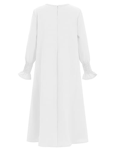 OBEEII Abaya for Girls Muslim Long Sleeve Prayer Dress Ramadan Kaftan Abaya with Hijab Islamic Clothing Arabic Eid Robe - color: White, size: 5-6 Years
