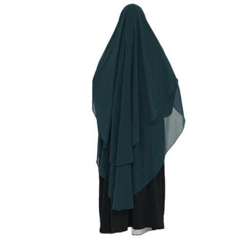 SYANKANGXIAO Ramadan Eid Khimar Abaya Turkey Islam Muslim Chiffon 2 Layers Long Hijab Dress Prayer for Women Full Cover Robe - color: Dark Green