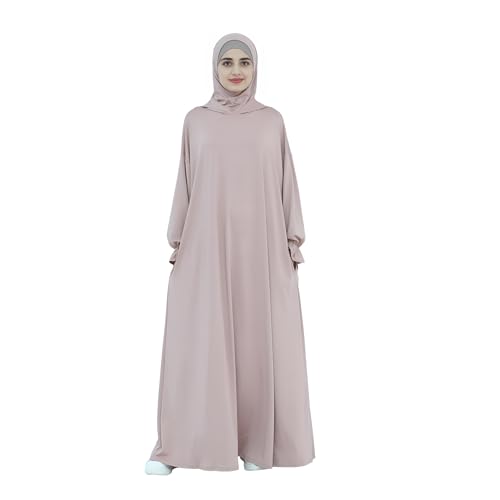 Abaya Muslim Women Hooded Dress Loose Sleeve Loose Maxi Modest Islamic Clothing Prayer Dress Kaftan - color: Gray Lilac
