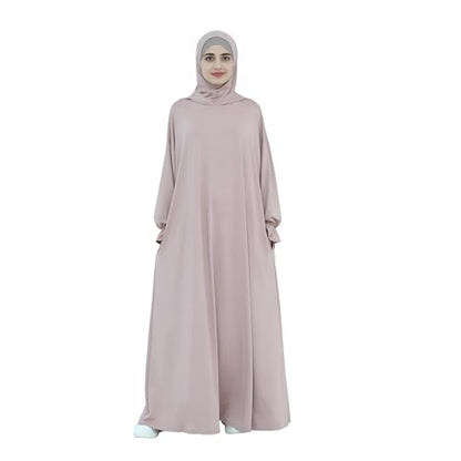 Abaya Muslim Women Hooded Dress Loose Sleeve Loose Maxi Modest Islamic Clothing Prayer Dress Kaftan - color: Gray Lilac