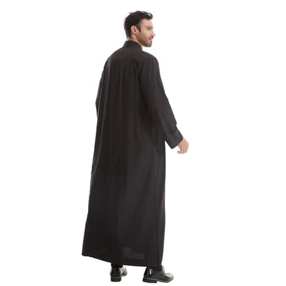 IWEMEK Muslim Thobe for Men Kaftan Thobe with Pockets Middle East Saudi Arabic Robe Ramadan Caftan Dubai Islamic Abaya Dress - color: Black, size: 3X-Large