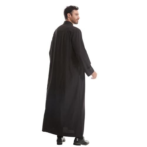 IWEMEK Muslim Thobe for Men Kaftan Thobe with Pockets Middle East Saudi Arabic Robe Ramadan Caftan Dubai Islamic Abaya Dress - color: Black, size: XX-Large