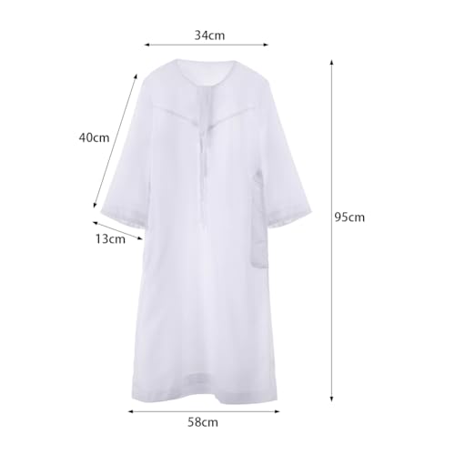 ITODA Embroidered Muslim Arabic Thobe Long Sleeve Kaftan Islamic Ramadan Prayer Robe - color: White-1