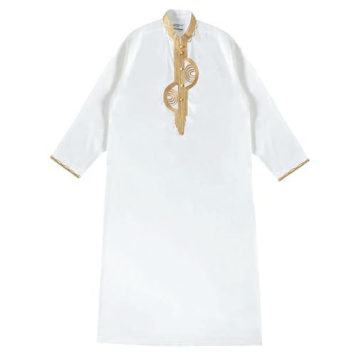 zhxinashu Thobe for Men Islam Long Sleeve Mens Kaftan Thobe Muslim Men Clothing - color: White, size: XX-Large
