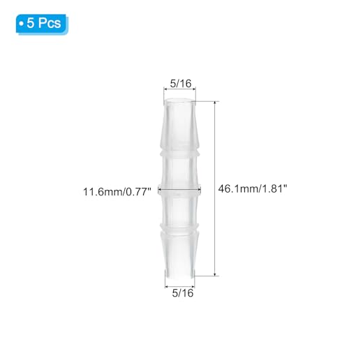 PATIKIL 5/16" x 5/16" Plastic Hose Barb Fitting, 5 Pcs Thru-Bulk Pipe Connectors Barbed Splicer Mender Joint Adapter Union for Aquarium Fuel Gas Liquid Air - size: 5/16" x 5/16"