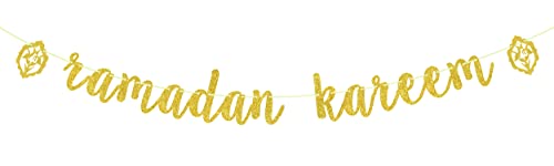 BOMXOI Ramadan Kareem Banner Umrah Mubarak Decorations Eid Mubarak Decorations for Happy Eid Party Decorations Supplies Gold Glitter