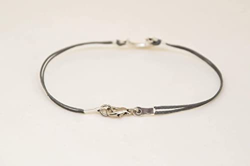 Men's bracelet silver tone crescent moon charm bracelet for men gray cotton string cord boyfriend gift for him moon star bracelet clasp mens jewelry