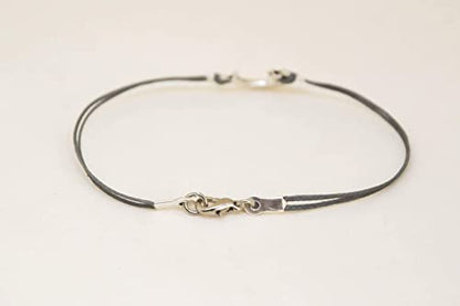 Men's bracelet silver tone crescent moon charm bracelet for men gray cotton string cord boyfriend gift for him moon star bracelet clasp mens jewelry
