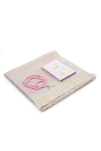 ihvan online Taffeta Fabric Muslim Prayer Rug, Velvet Covered Yaseen Surah Pocket Size Book, Prayer Beads Set with Kraft Boxed, Dowry Box for Men & Women, Islamic Ramadan Eid & Wedding Gifts, Pink - color: Pink