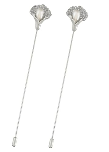 Alilang Vintage Hat Pin 5 inch Long Handle Golden Tone Lapel Pins Tie Scarf Brooch Jewelry Accessories Pack of 2/3/5 - color: 2 PCS Silver Calla Lily