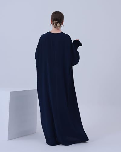Muslim Prayer Abaya Islamic Women's Khimar Pure Color Hijab Dress Long Sleeve Dubai Kaftan - color: Darkblue