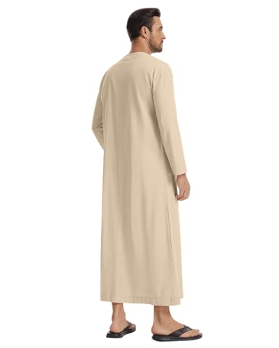 YAOHUOLE Arabic Thobe for Men Islamic Clothing Mens Kaftan Thobe - color: Khaki, size: Large