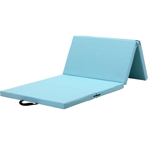 KaRaDaStyle Gymnastics Mat Folding Stretch Mats 71"x31"x2" Exercise Muscle Training Children Play Horizontal Bar Mat Yoga Sports Soundproof Home Use - color: AquaBlue/4-fold