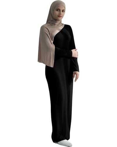 Modal Cotton Abaya Women Long Sleeve Prayer Dress Soft Stretch Islamic Clothes Elegant Robe For Eid, Ramadan, Umrah, Hajj - color: Black, size: X-Small-Small