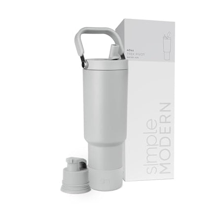 Simple Modern Tumbler with Handle, Water Jug | 40oz | Gray | Trek Pivot Insulated Stainless Steel Water Bottle | Interchangeable Straw & Chug Lid, Cupholder Friendly | Ice Gray - color: -Ice Gray, size: 40 Ounces