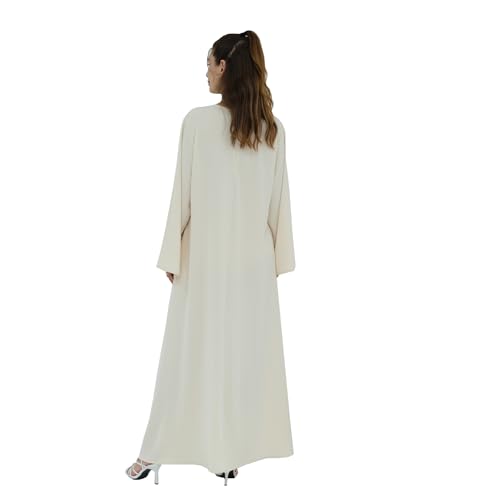 Women Abaya Dress with Belt Muslim Bell Sleeve Robe Islamic Prayer Jilbab | with Belt, A-line Skirt, Bell Sleeve - color: Apricot, size: Medium