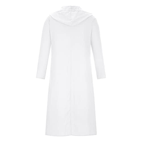 Ctreela Kaftan Thobe for Men Big And Tall Muslim Hooded Robe Mens Long Sleeve Caftan Thawb Islamic Ramadan Masjid Gown - color: White, size: Medium