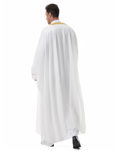 IWEMEK Mens Kaftan Thobe Muslim Thobe Ramadan Abaya Prayer Dress Chiffon Open Front Embroidered Cardigan Dubai Islam Kimono - color: White, size: Medium