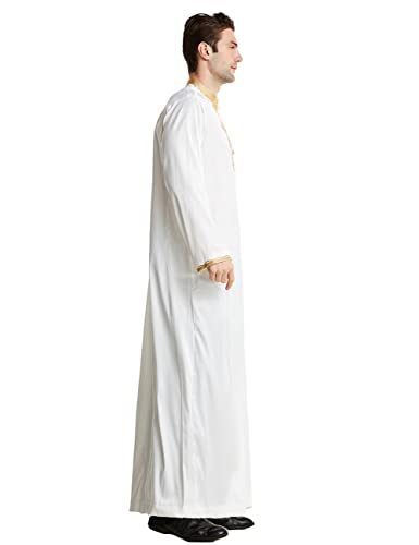 Islamic Mens Clothing Kaftan Maxi-Muslim Male Shirt Long Sleeve Abaya Dubai Cotton… - color: White-e, size: Small