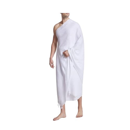Islamic Men's Ihram Set for Hajj Umrah 100% Cotton umrah Towel with Belt Kufi and Tawaf Beads for Muslim Men 43X86 inch (110 x 220 cm)