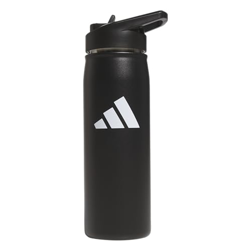 adidas Stainless Steel Metal Water Bottle 20 oz (600 mL) Straw Lid - color: Black/White