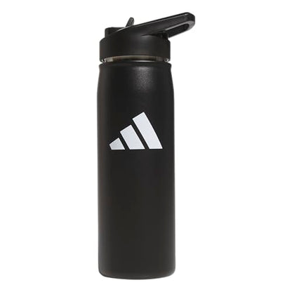 adidas Stainless Steel Metal Water Bottle 20 oz (600 mL) Straw Lid - color: Black/White