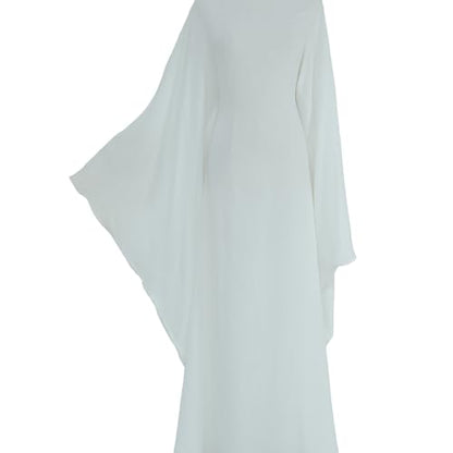 Abaya 무슬림 여성용 드레스 배트윙 슬리브 루즈핏 맥시 겸손한 이슬람 의류 히잡 스카프 포함 기도 드레스 - color: 화이트.