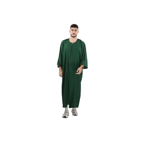Men’s Moroccan Gandora – Traditional Short Sleeve Thobe – Lightweight Summer Kaftan Robe for Men - color: Green, size: Medium