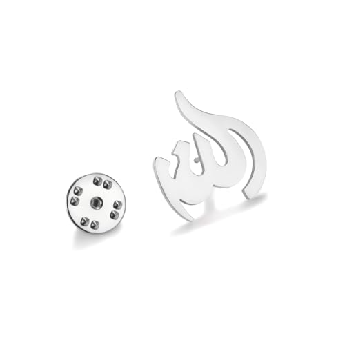 Dreamtimes Islamic Allah Ayatul Kursi Stainless Steel Brooch Pin for Men- Elegant Hijab Pin Muslim Women Jewelry Durable Quran Pendant for Prayer Gift for Eid & Ramadan - color: Silver-2