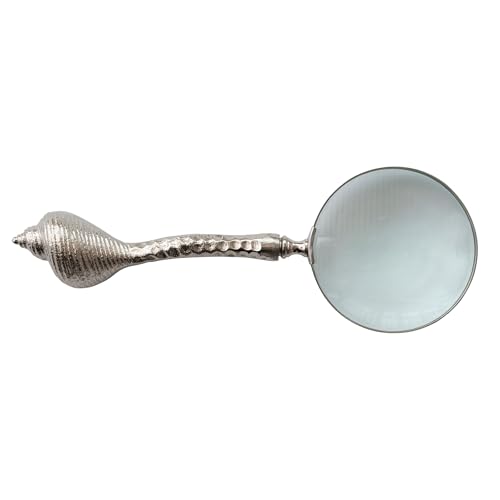 Creative Co-Op Cast Aluminum Magnifying Glass with Shell-Shaped Handle, Nickel Finish