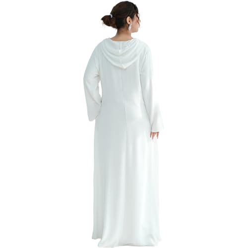 Muslim Abaya Dress for Women Lightweight Hoody Pockets Islamic Prayer Robe - color: White, size: Small