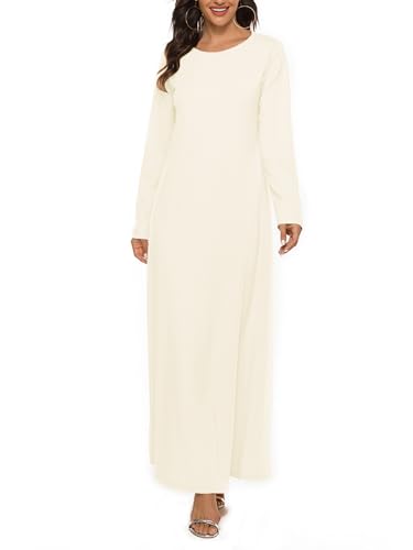 Womens Muslim Abayas Maxi Dress One Piece Long Sleeve Islamic Prayer Dresses Robe Arabian Kaftan - color: Nude, size: Small-Medium