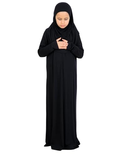 Prien Kids Muslim Prayer Dress With Hijab & Pouch, Soft Viscose Abaya For Girls, Islamic Clothes, Robe For Eid, Ramadan - color: Black