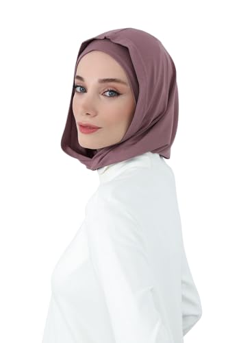 Aisha's Design Full Coverage%95 Cotton Bonnet for Women, Ready-to-Wear Hijab Bonnet Headscarf with Neck Coverage - color: Dusty Rose