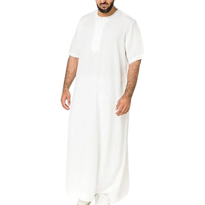 Muslim Thobe Robe for Mens Long Sleeve Thobe Thawb Middle East Saudi Arab Caftan Crew Neck Islamic Abaya Dubai Robes - color: White, size: Medium