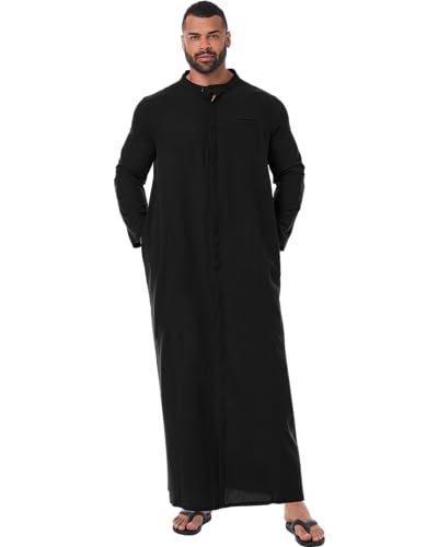 YAOHUOLE Kaftan for Men - Long Sleeve Muslim Thobe with Button Down Closure - color: Black, size: X-Large