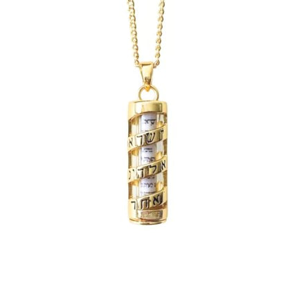 14K Gold Plated Made in Israel Mezuzah Pendent With Scroll Klaff Hashem Star Of David Necklace Jewelry Jewish Israel Blessing - color: Gold