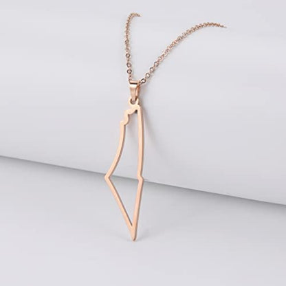 Stainless Steel Palestine Map Outline Pendant, Hollow Country Map Necklace For Adults - color: Gold B