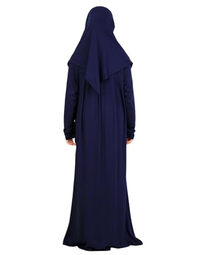 Prien Kids Muslim Prayer Dress With Hijab & Pouch, Soft Viscose Abaya For Girls, Islamic Clothes, Robe For Eid, Ramadan - color: Navy Blue