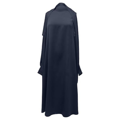 Solid Muslim Dress with Hijab for Girl Abaya Islamic Dubai Prayer Clothes Set Kids Kaftan Jilbab Dresses Burqa Outfit - color: Navy, size: 6-7 Years