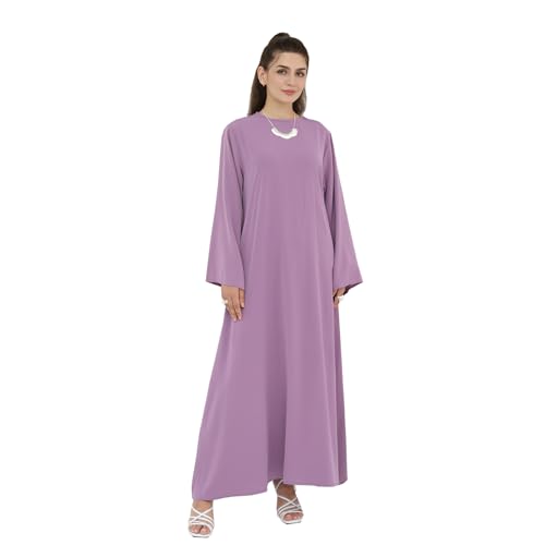 Women Abaya Dress with Belt Muslim Bell Sleeve Robe Islamic Prayer Jilbab | with Belt, A-line Skirt, Bell Sleeve - color: Dark Purple, size: Medium
