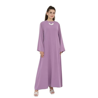 Women Abaya Dress with Belt Muslim Bell Sleeve Robe Islamic Prayer Jilbab | with Belt, A-line Skirt, Bell Sleeve - color: Dark Purple, size: Medium