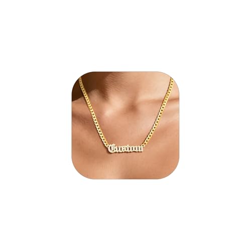 Custom4U Personalized Cuban Link Chain for Women, Silver/Black/Gold Plated Stainless Steel Cuban Chain Men Names Necklace, Customized Gift for Her(with Gift Box) - color: B-02-Gold, size: 16 Inches